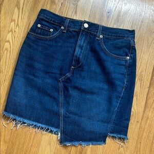 Rag & Bone - Dark Blue Denim Skirt with Frayed Hem, Size 27